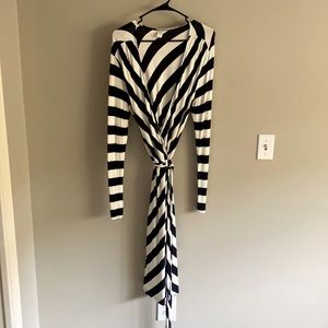 Navy and white wrap dress, size L